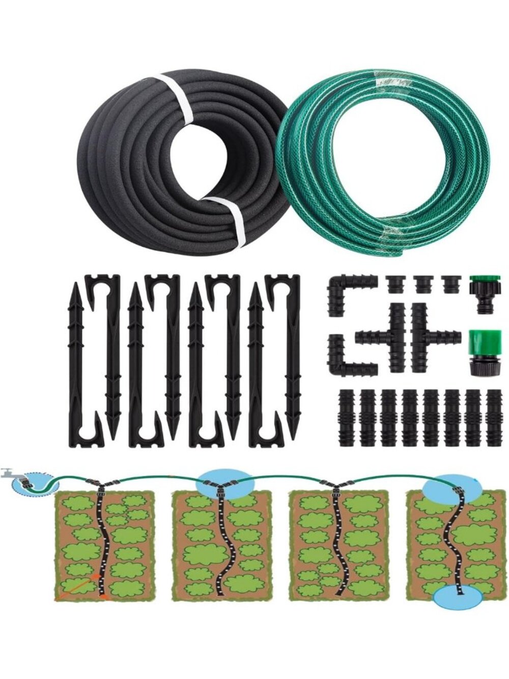 Soaker Hose Kits with Connectors and Fittings Save 70% Water